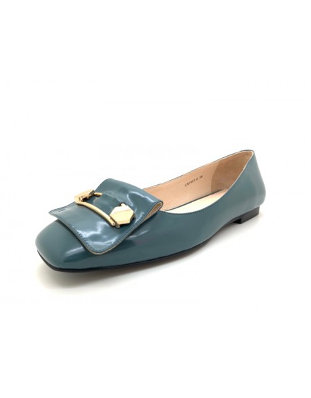 Classic Green Cowhide Leather Pin Design Flats