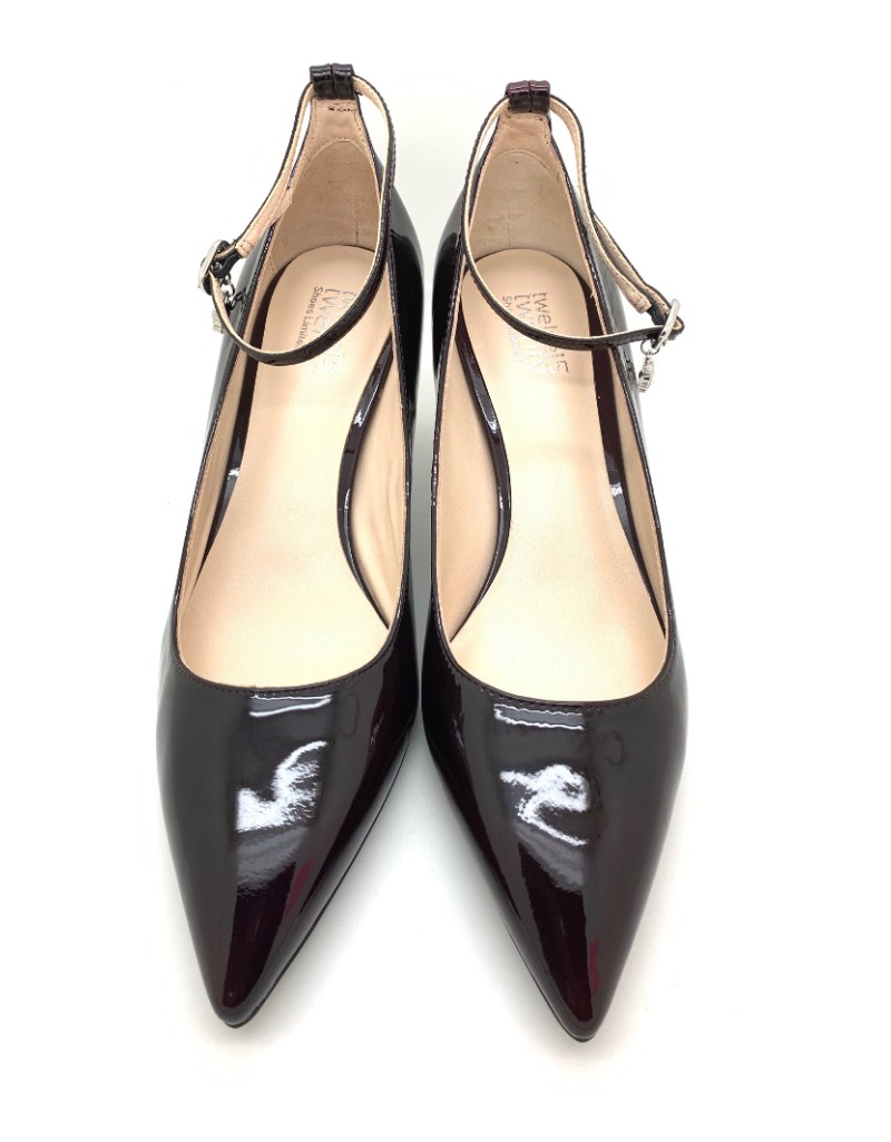 CLASSY Wine Red Patent Leather Ankle Sling Heels