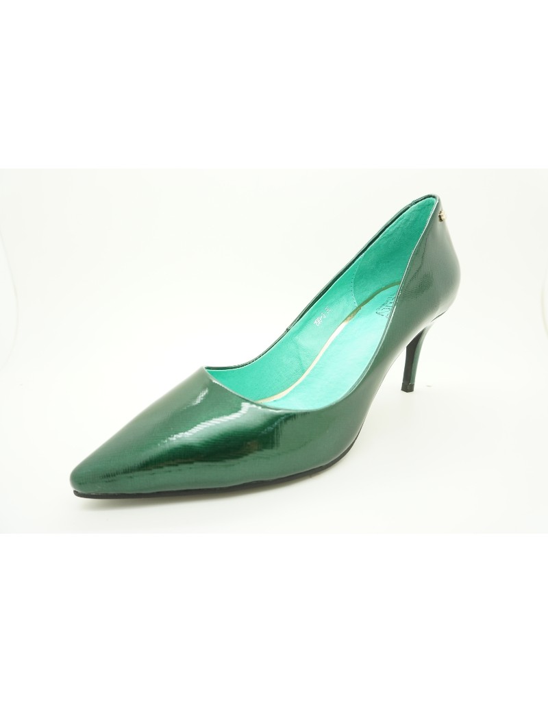 green patent heels