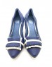 DOLLY Blue Lambskin Leather Stripe Fringe Design Heels