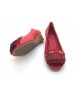DOLLY Red Lambskin Leather Eyelets Fringe Design Peep Toe Wedges