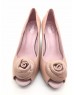 DOLLY Pink Lambskin Leather Patent Rose Design Platform Heels