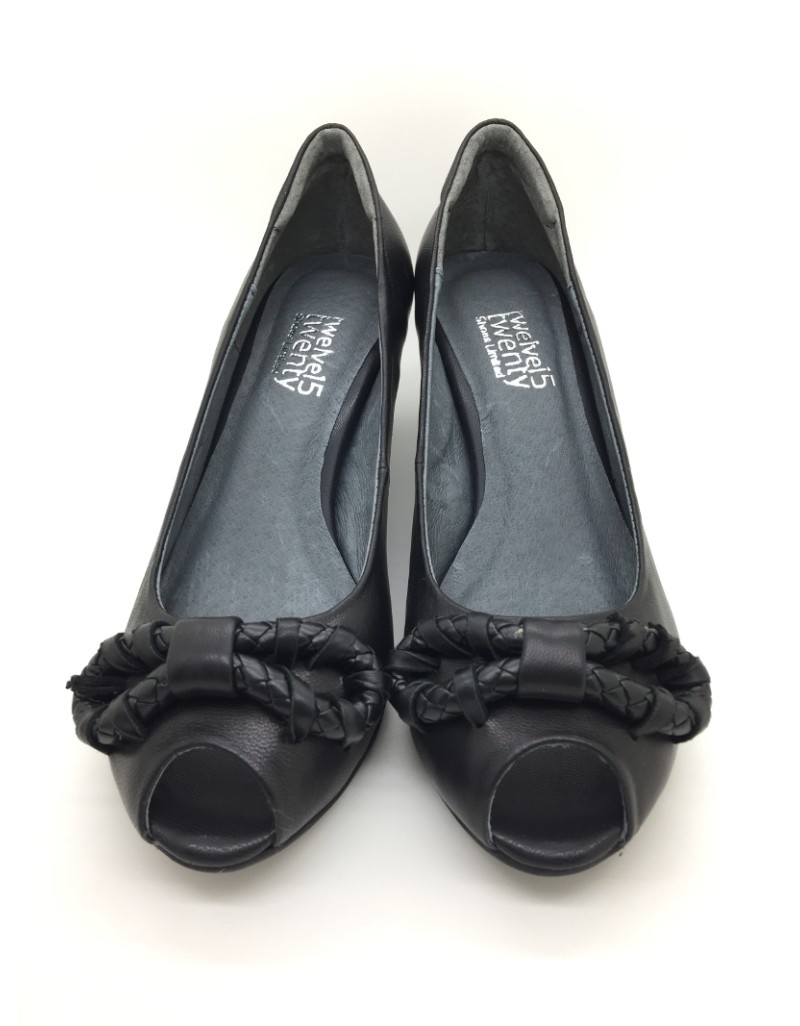 DOLLY Black Nautical Knot Design Lambskin Leather Peep Toe Heels