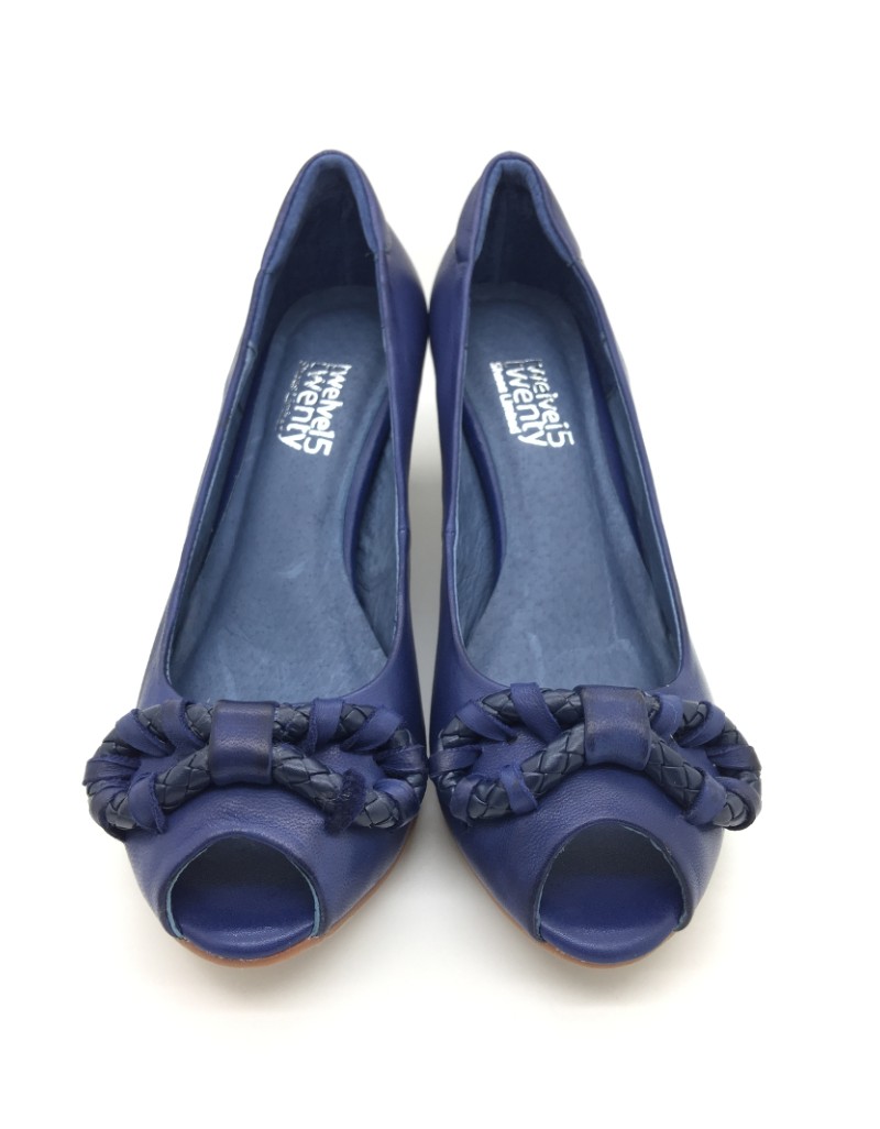 DOLLY Blue Nautical Knot Design Lambskin Leather Peep Toe Heels