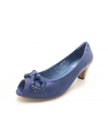DOLLY Blue Nautical Knot Design Lambskin Leather Peep Toe Heels