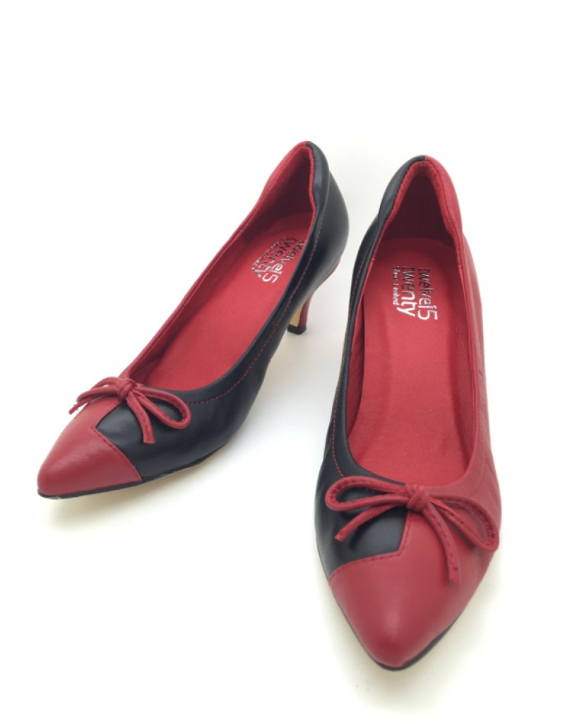 DOLLY Bicolour Red Black Lambskin Leather Heels