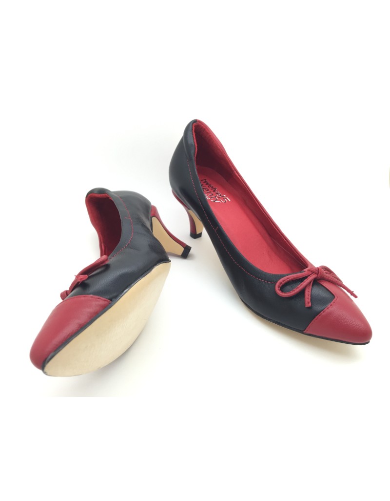 DOLLY Bicolour Red Black Lambskin Leather Heels