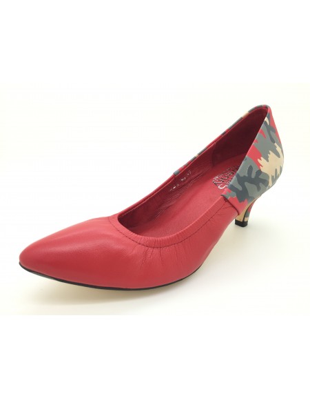 DOLLY Red Lambskin Leather Camo Heels