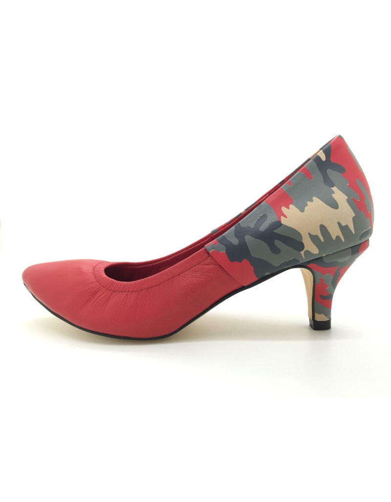DOLLY Red Lambskin Leather Camo Heels