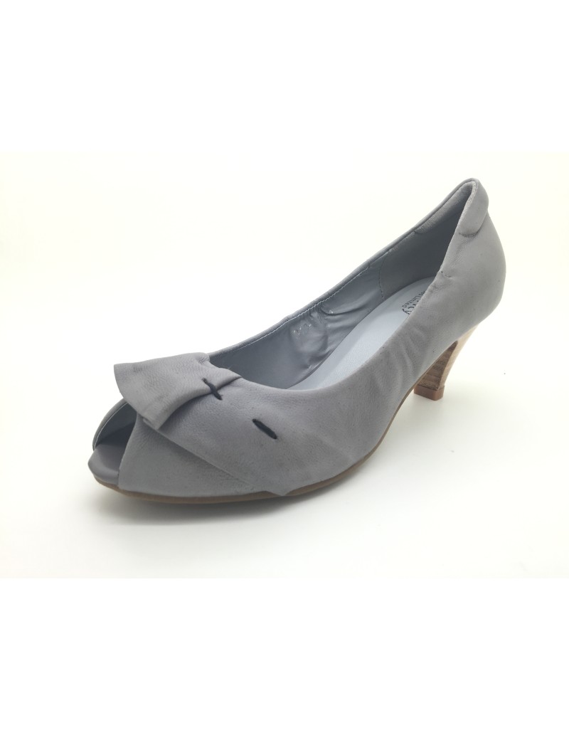 DOLLY Grey Lambskin Leather Peep Toe Heels