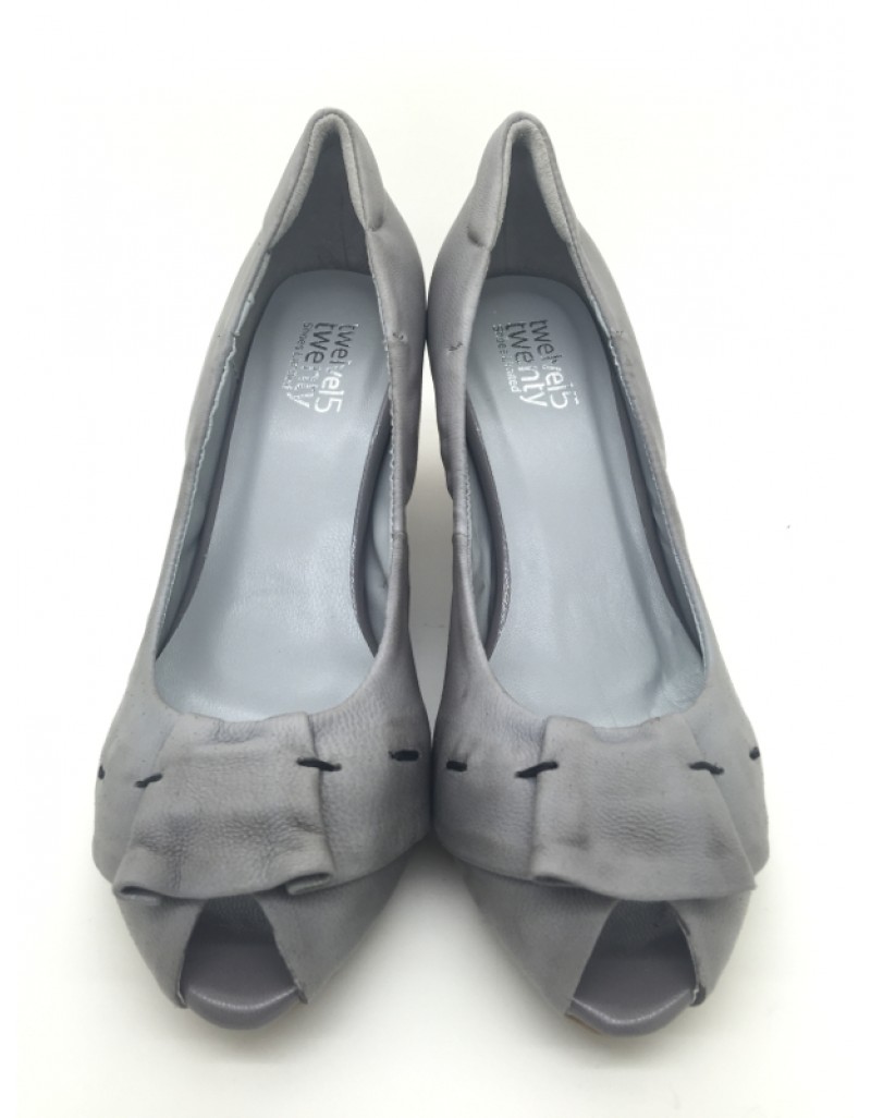 DOLLY Grey Lambskin Leather Peep Toe Heels