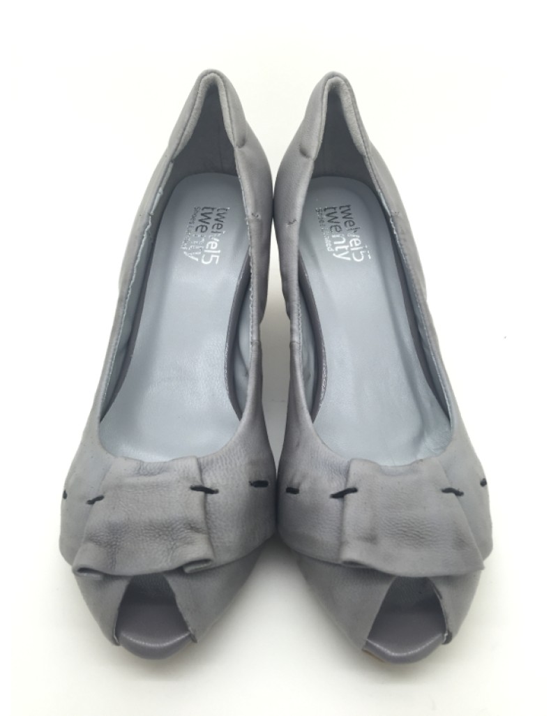 DOLLY Grey Lambskin Leather Peep Toe Heels