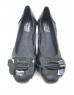 DOLLY Black Lambskin Leather Rectangular Bow Design Kitten Heels