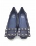 DOLLY Blue Lambskin Leather Studs Design Kitten Heels