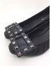DOLLY Black Lambskin Leather Studs Design Kitten Heels