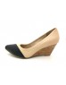Dolly Lambskin Leather Black Tip Design Wedges