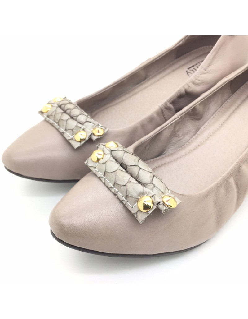 DOLLY Beige Lambskin Leather Kitten Heels