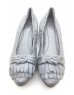 DOLLY Grey Lambskin Leather Fringe Knot Design Kitten Heels