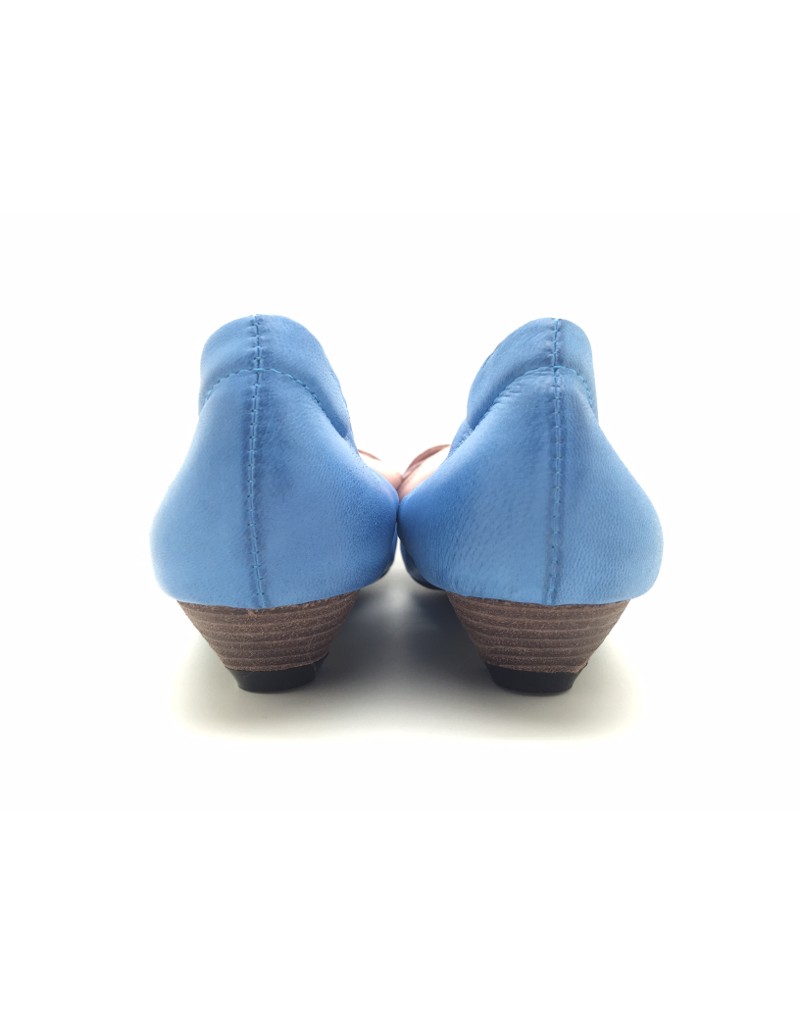 DOLLY Blue Lambskin Leather Ribbon Kitten Heels