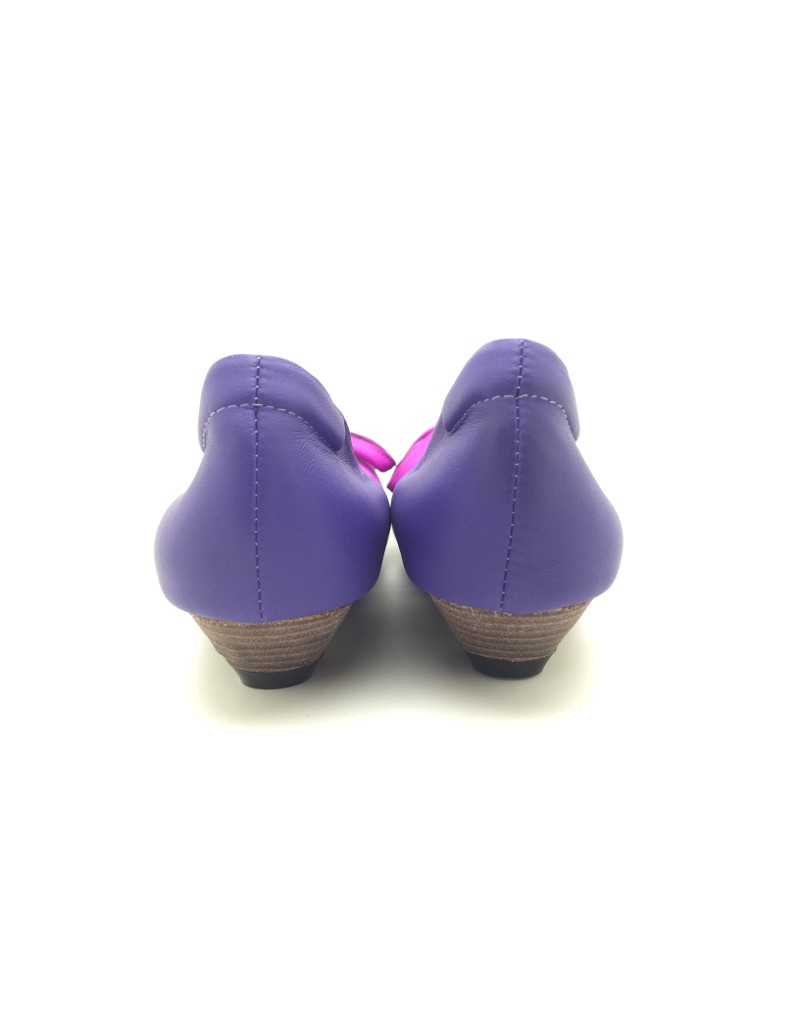 DOLLY Purple Lambskin Leather Ribbon Kitten Heels
