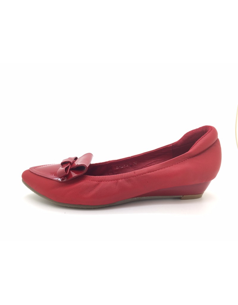 DOLLY Red Lambskin Leather Bow Design Low Wedges
