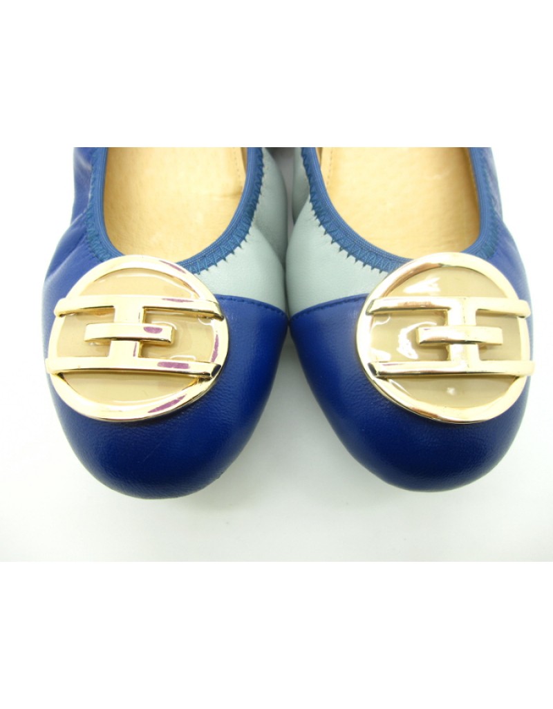 DOLLY Blue Lambskin Leather Ballerina Flats