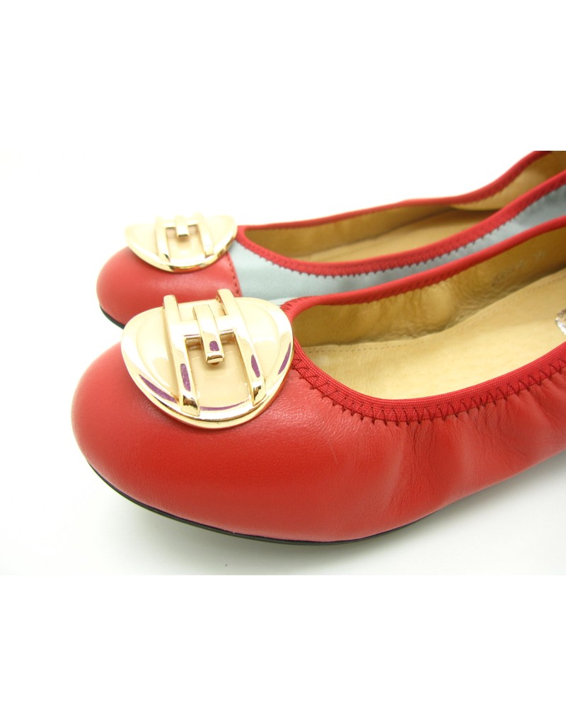 DOLLY Red Lambskin Leather Ballerina Flats