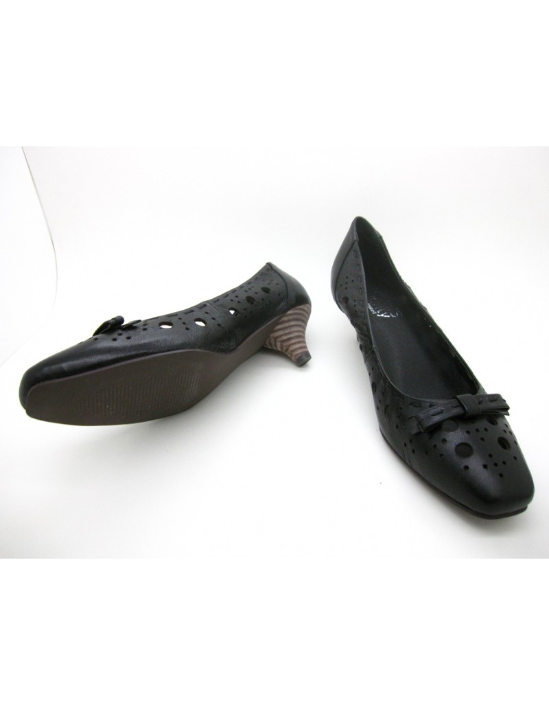 DOLLY Black Lambskin Leather Lazer Cut Kitten Heels