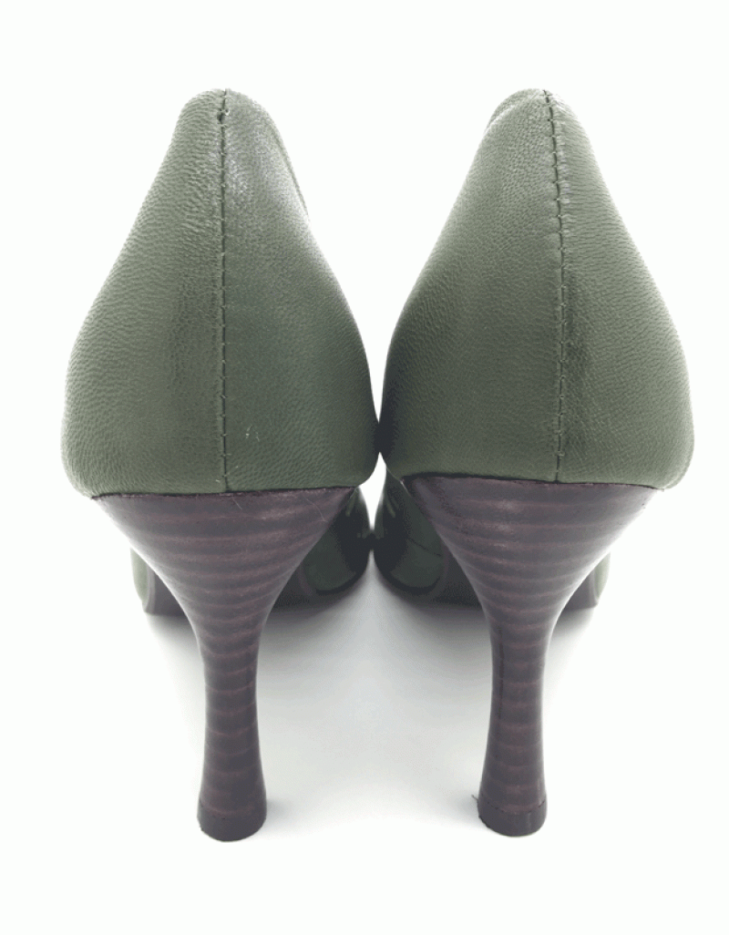 DOLLY Green Laser-cut Lambskin Leather Heels