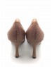 DOLLY Brown Lambskin Leather Snakeskin Trim Design Peep Toe Heels