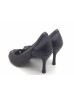 DOLLY Black Lambskin Leather Snakeskin Trim Design Peep Toe Heels