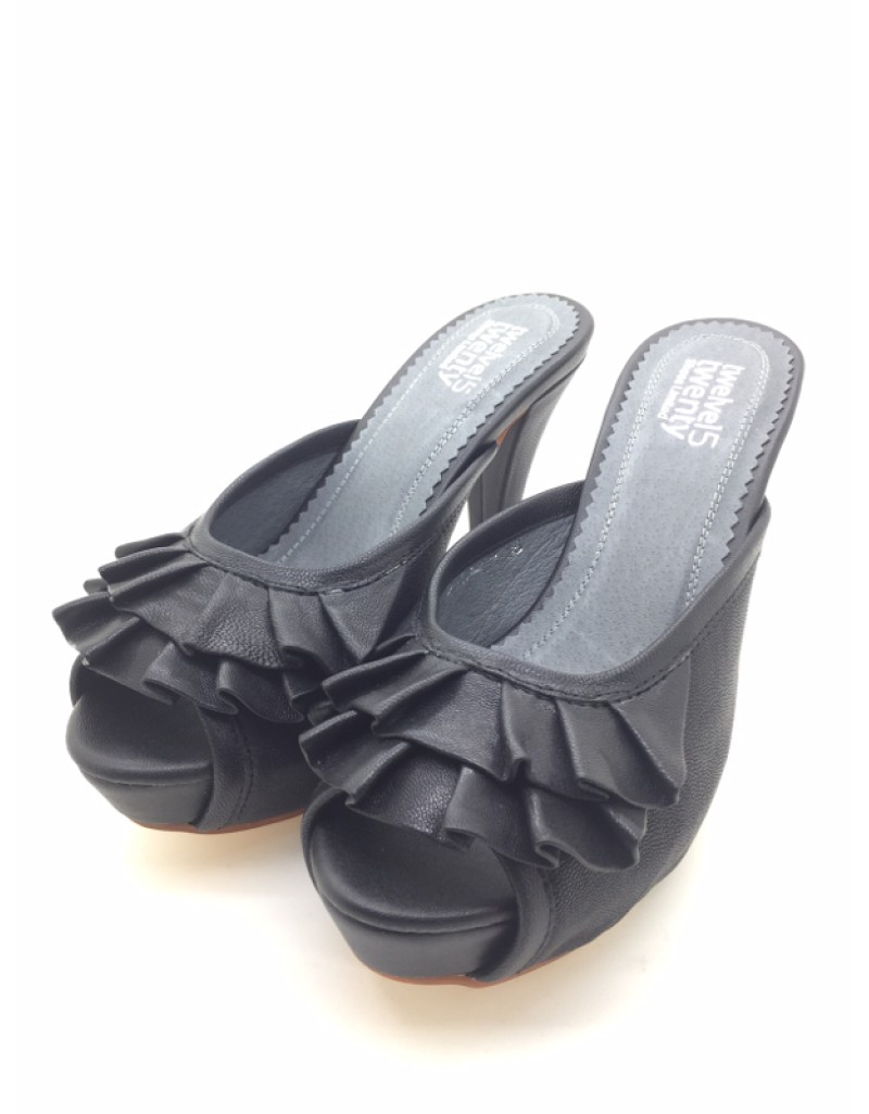 Dolly Black Lambskin Leather Platform Mule