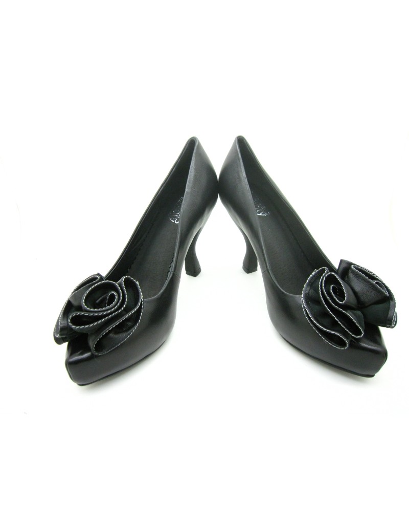 DOLLY Black Lambskin Leather Applique Unique Heels