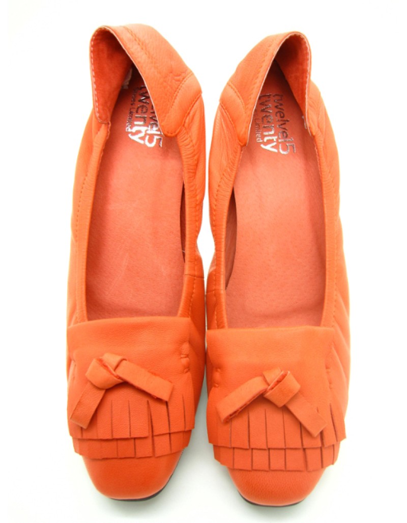 DOLLY Orange Lambskin Leather Kitten Heels