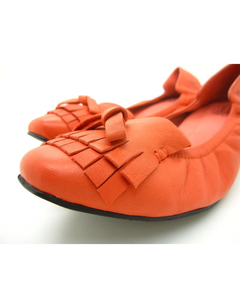 DOLLY Orange Lambskin Leather Kitten Heels