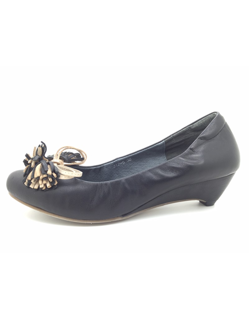 DOLLY Charcoal Ribbon Lambskin Leather Low Wedge Heels