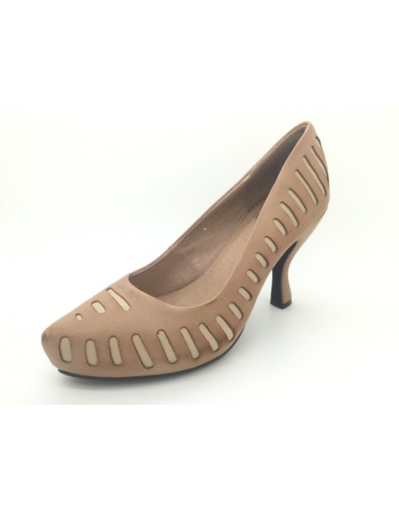 DOLLY Brown Laser Cut Lambskin Leather Unique Heels