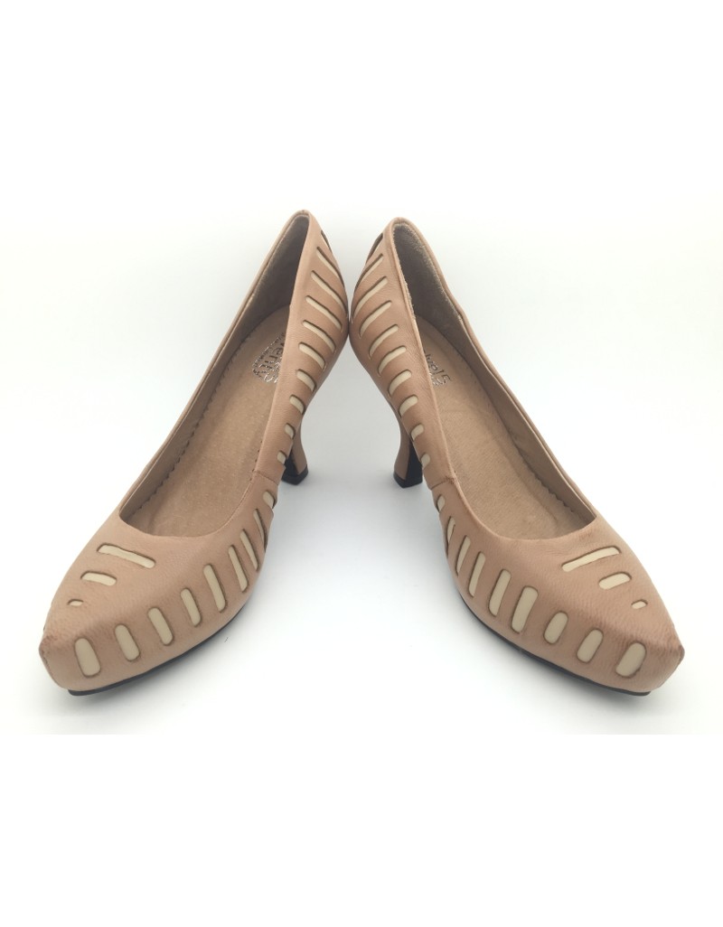 DOLLY Brown Laser Cut Lambskin Leather Unique Heels