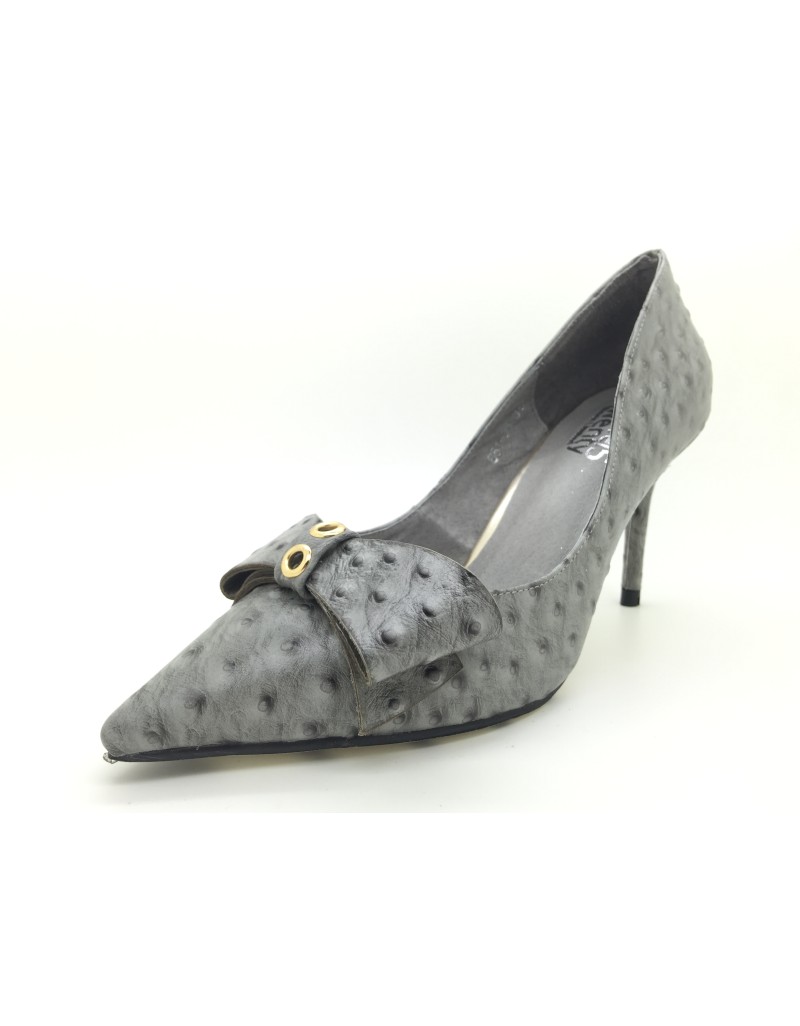 OZZIE Grey Ostrich Print Cowhide Leather Stiletto Heels