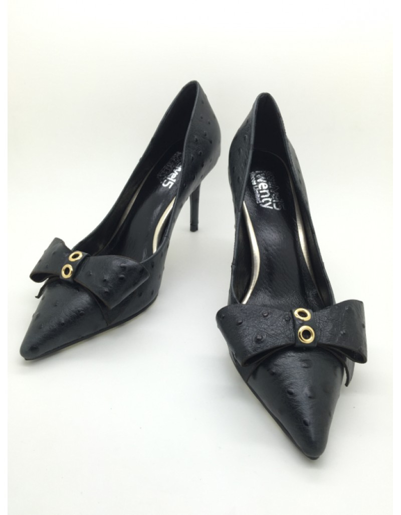 OZZIE Black Ostrich Print Cowhide Leather Stiletto Heels