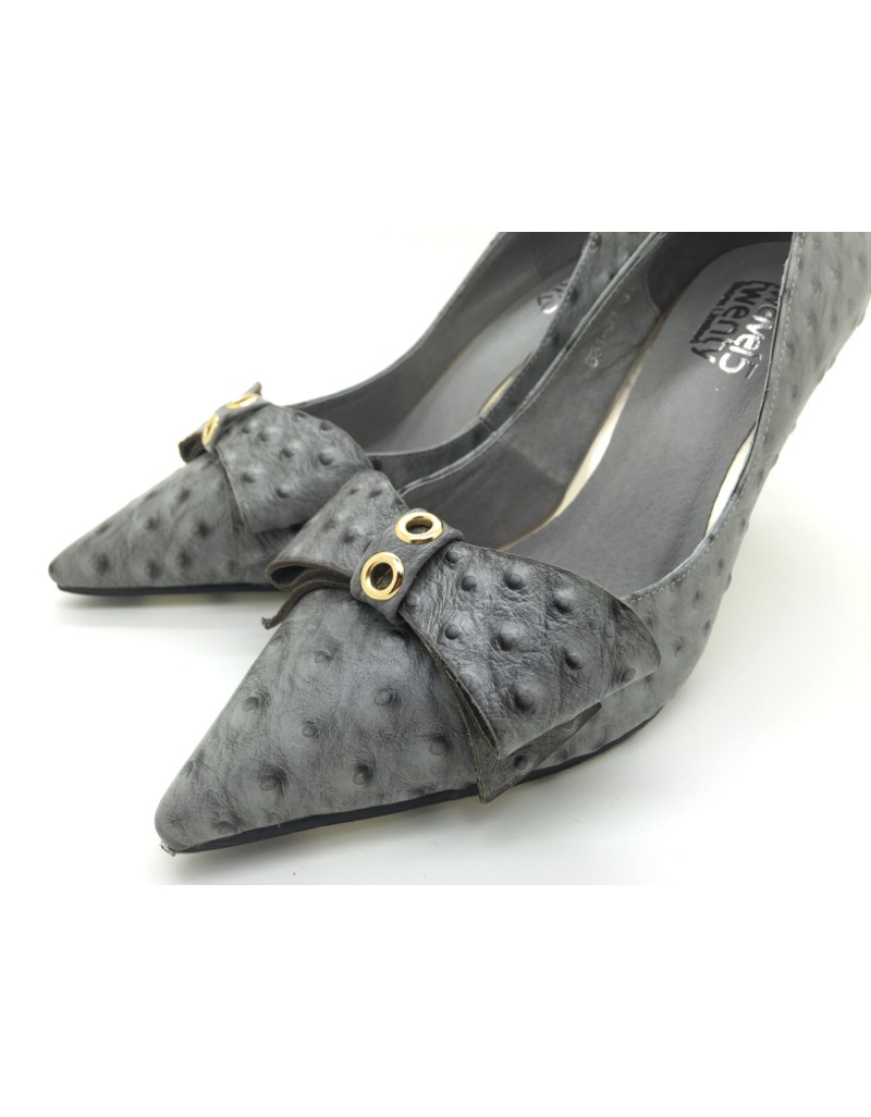 OZZIE Grey Ostrich Print Cowhide Leather Stiletto Heels