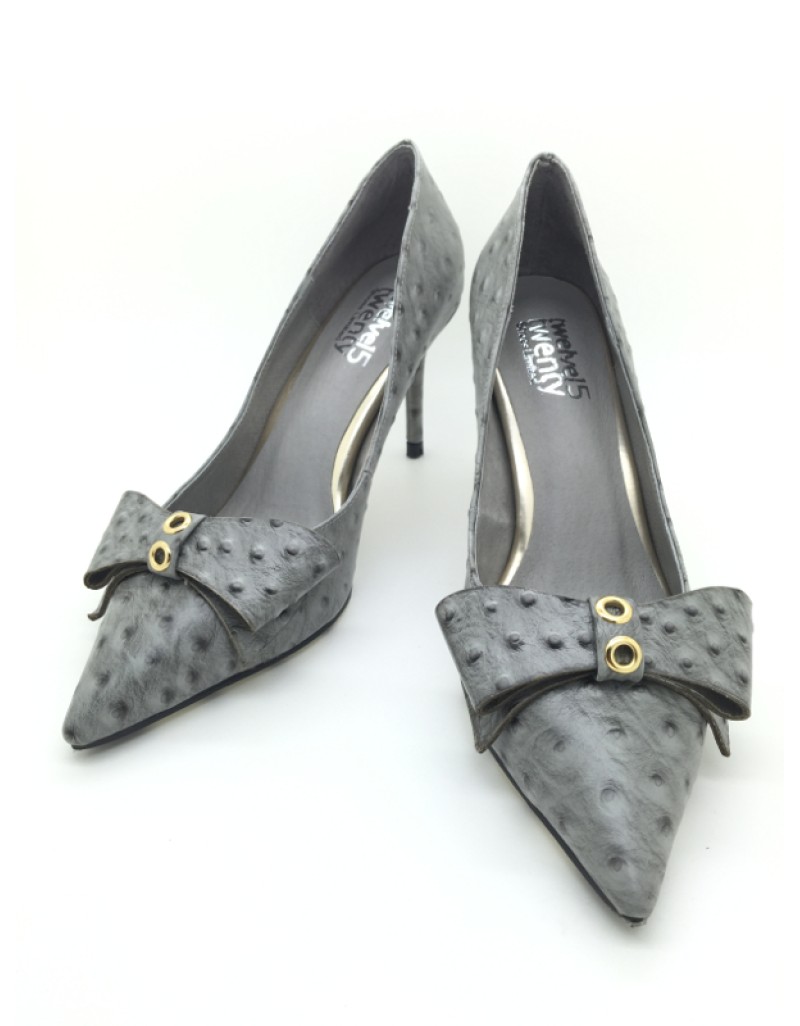 OZZIE Grey Ostrich Print Cowhide Leather Stiletto Heels