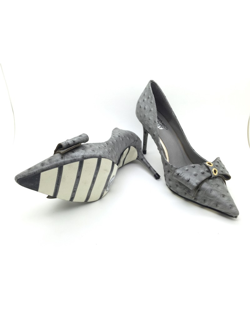 OZZIE Grey Ostrich Print Cowhide Leather Stiletto Heels