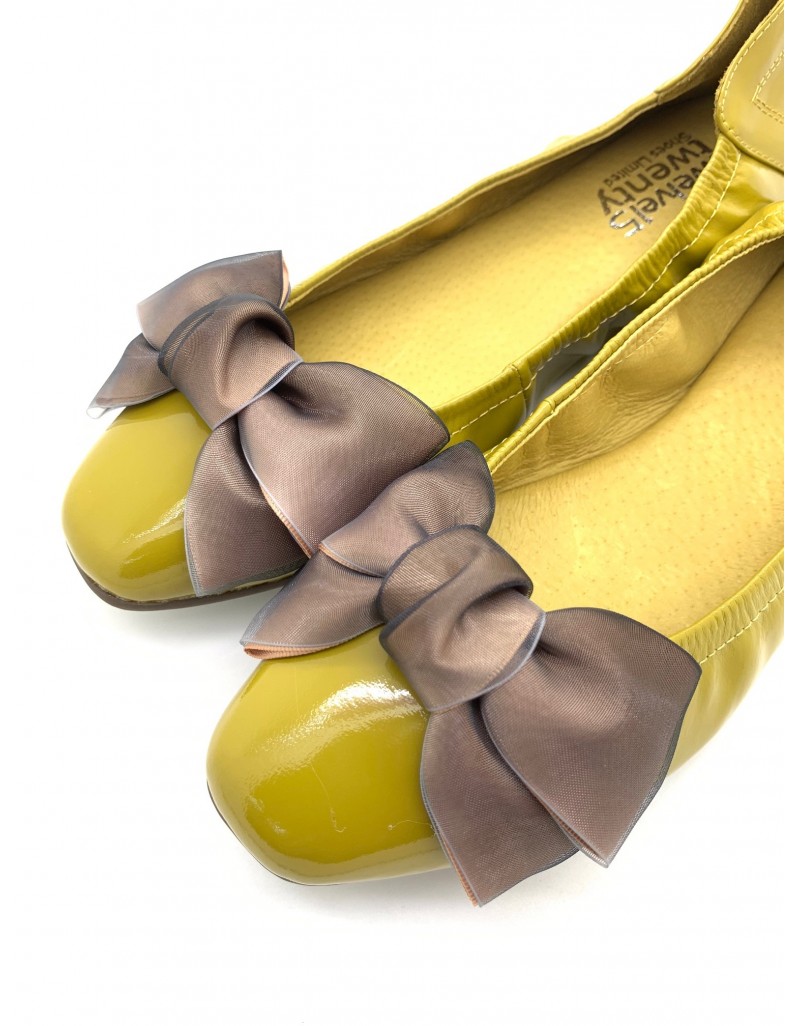 REEI Mustard Patent Leather Ribbon Flats
