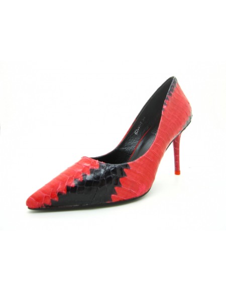 SELLE Red Snakeskin Leather Heels