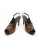 VINTAGE Brown Calf Leather Peep Toe Sling Back Platform Heels