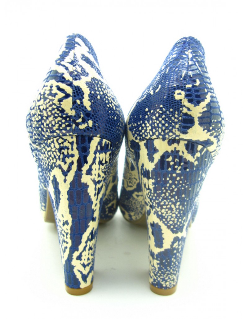 iOREK Premium Collection Blue Snake Print Leather Heels