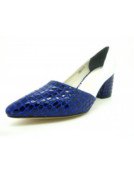 iOREK Premium Collection Blue Stone Print Patent Leather Silver Heels
