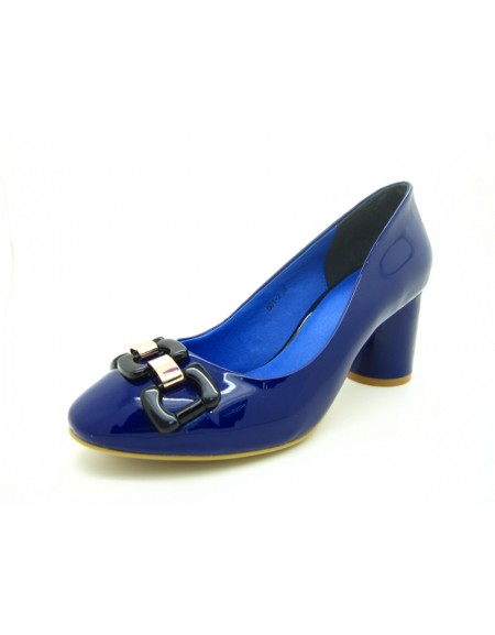 iOREK Premium Collection Blue Patent Leather Chunky Heels