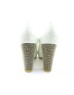 iOREK Premium Collection White Stingray Print Calf Leather Chunky Rhinestones Heels